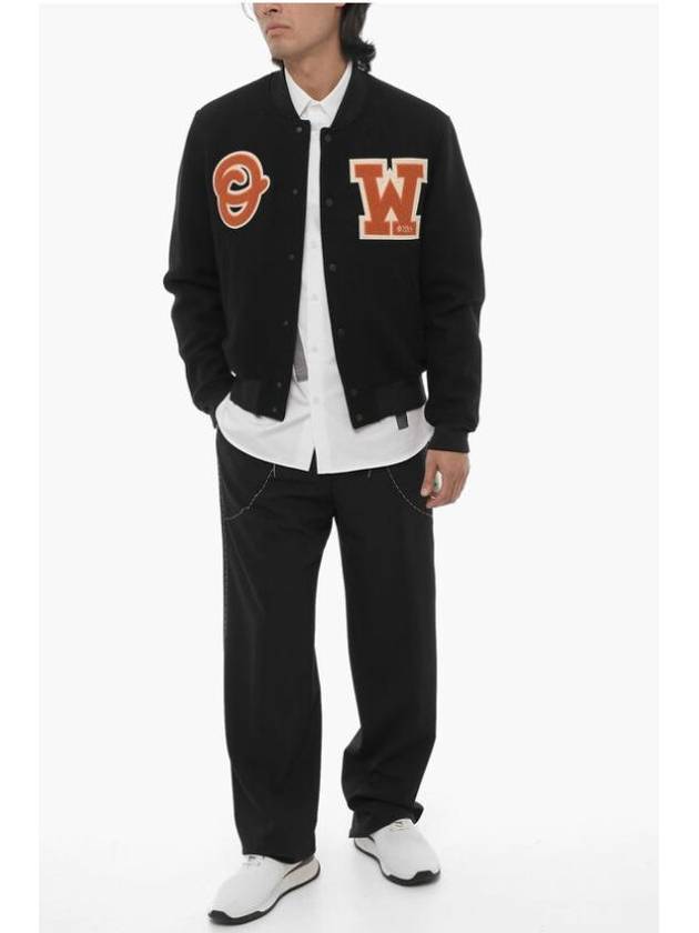 Men's OW Patch Varsity Bomber Jacket Black - OFF WHITE - BALAAN 5