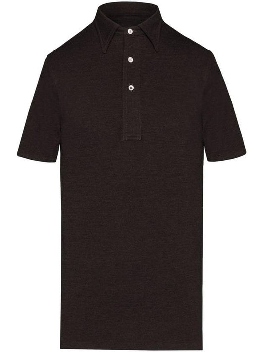 Collared Knit Pique Polo Shirt Dark Brown - MAISON MARGIELA - BALAAN 1