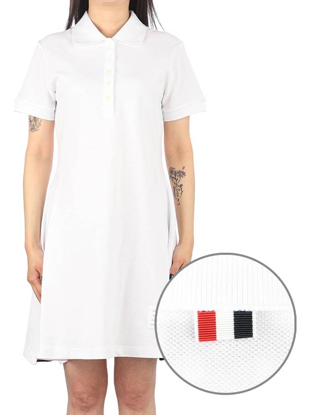 Women's Logo Patch Tennis Flare Short Dress White - THOM BROWNE - BALAAN 2