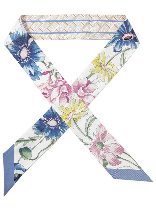 Bouquet Print Mini Scarf Blue - SALVATORE FERRAGAMO - BALAAN 2