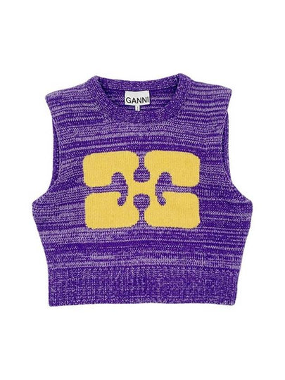 Logo Graphic Cropped Wool Vest Purple - GANNI - BALAAN 2