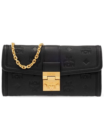 Tracy Embossed Monogram Leather Chain Long Wallet Black - MCM - BALAAN 1