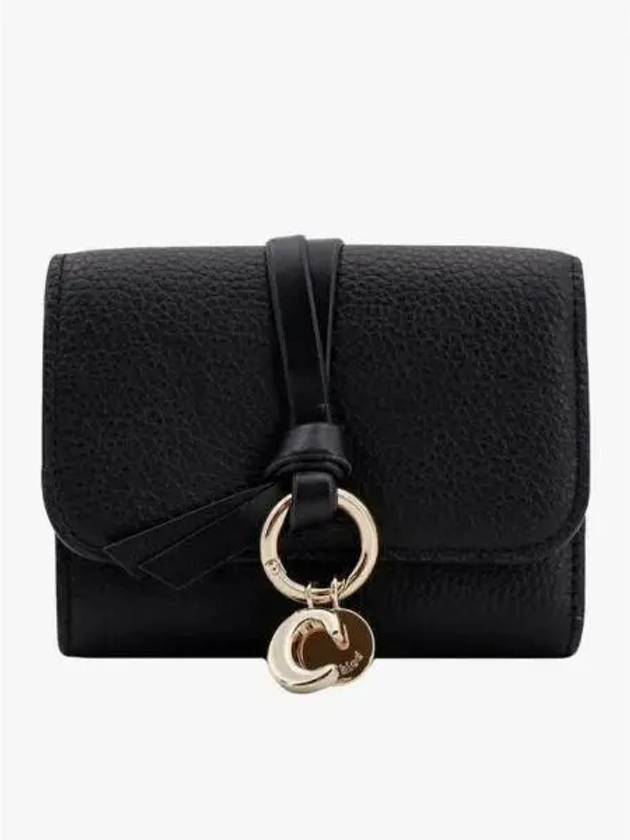 Alphabet Grain Leather Flap Small Half Wallet Black - CHLOE - BALAAN 2