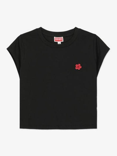 Women's Boke Flower Embroidery Crop Short Sleeve T-Shirt Black - KENZO - BALAAN 2