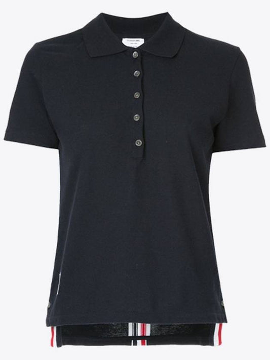 Classic Pique Center Back Stripe Relaxed Fit Short Sleeve Polo Shirt Navy - THOM BROWNE - BALAAN 2