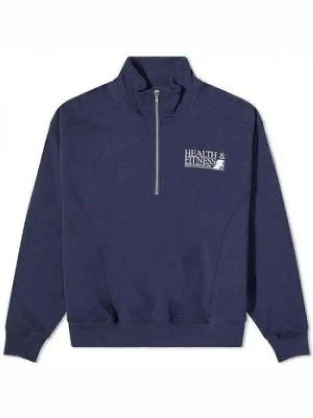 Logo Print Half Zip-up Cotton Sweatshirt Navy - SPORTY & RICH - BALAAN 2