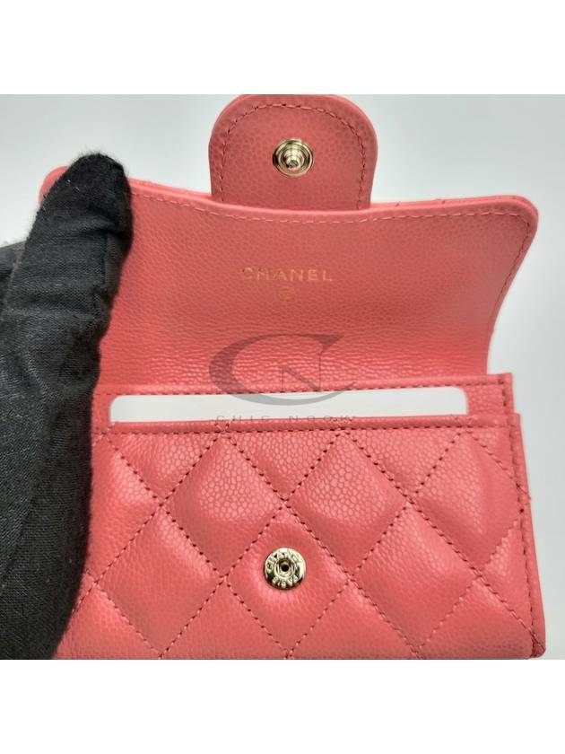 Women's Gold Classic Caviar Card Wallet Pink - CHANEL - BALAAN 10