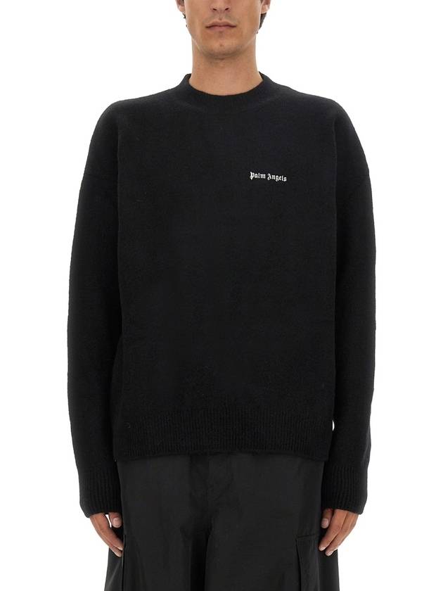 Basic Logo Crewneck Knit Top Black - PALM ANGELS - BALAAN 2