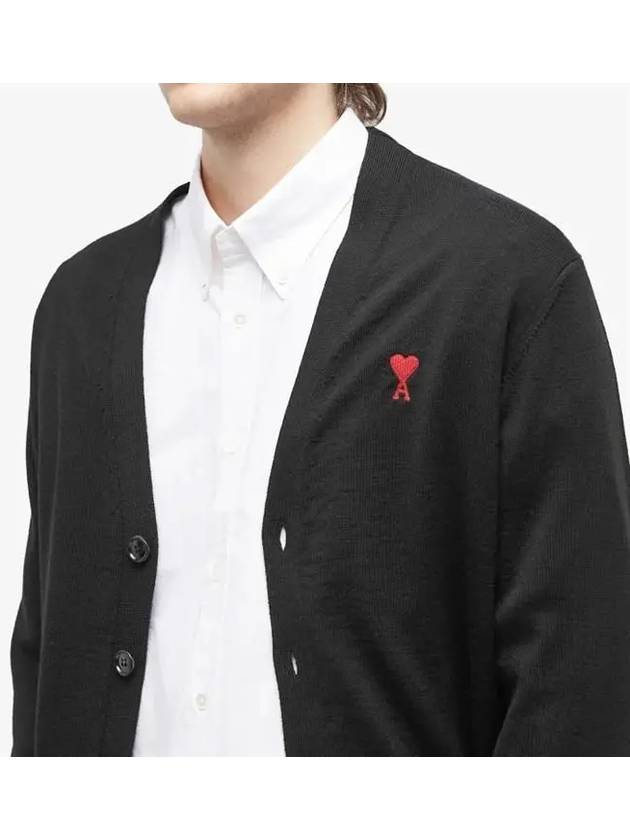 Red Heart Logo Merino Wool Cardigan Black - AMI - BALAAN 5