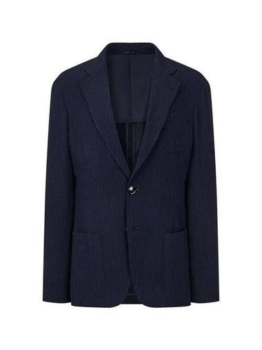 Men s seersucker striped single jacket navy - GIORGIO ARMANI - BALAAN 1