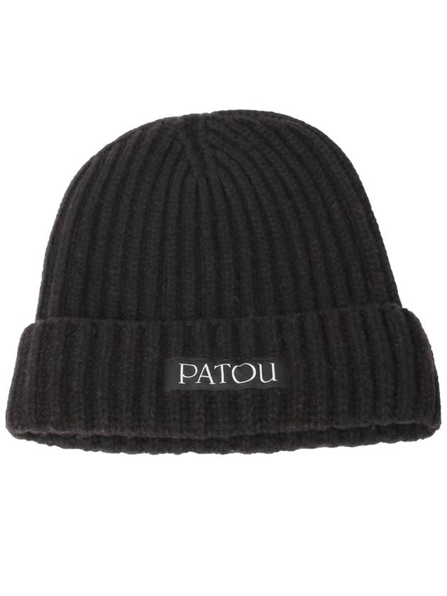 Logo Patch Ribbed Wool Cashmere Beanie Chocolate - PATOU - BALAAN 2