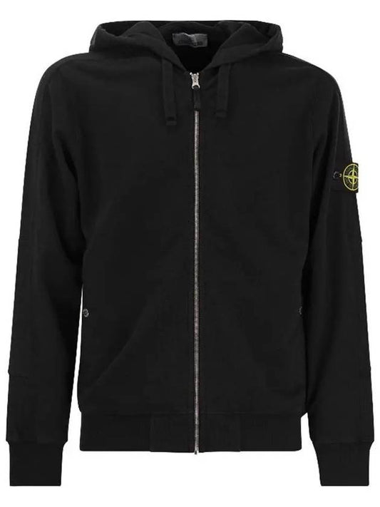 Logo Patch Cotton Zip Up Hoodie Balck - STONE ISLAND - BALAAN 2