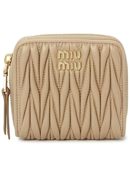 Matelasse Logo Zip Around Half Wallet Sand Beige - MIU MIU - BALAAN 2