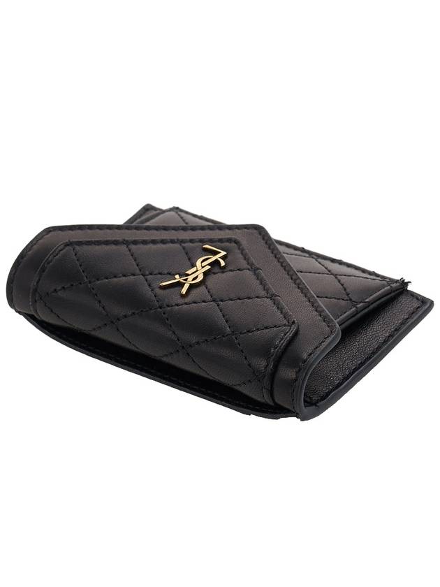 Gaby Flap Quilted Leather Card Wallet Black - SAINT LAURENT - BALAAN 5