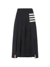 4 Bar Logo Plain Weave Wool Pleated Skirt Navy - THOM BROWNE - BALAAN 2