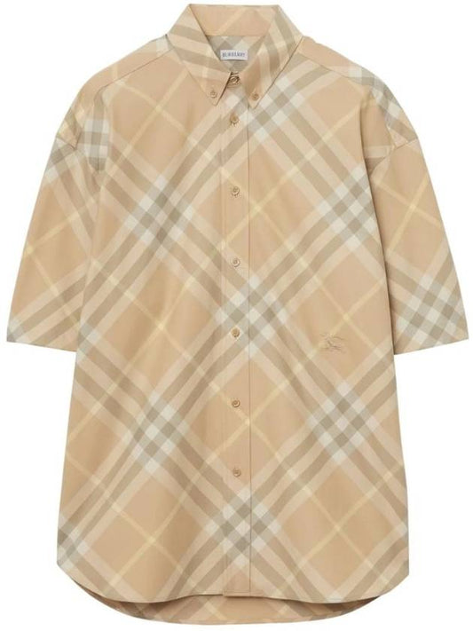 Check Short Sleeve Shirt Beige - BURBERRY - BALAAN 1
