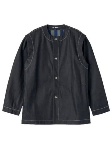 Collarless two way jacket dark denim jumper - SUNNEI - BALAAN 1