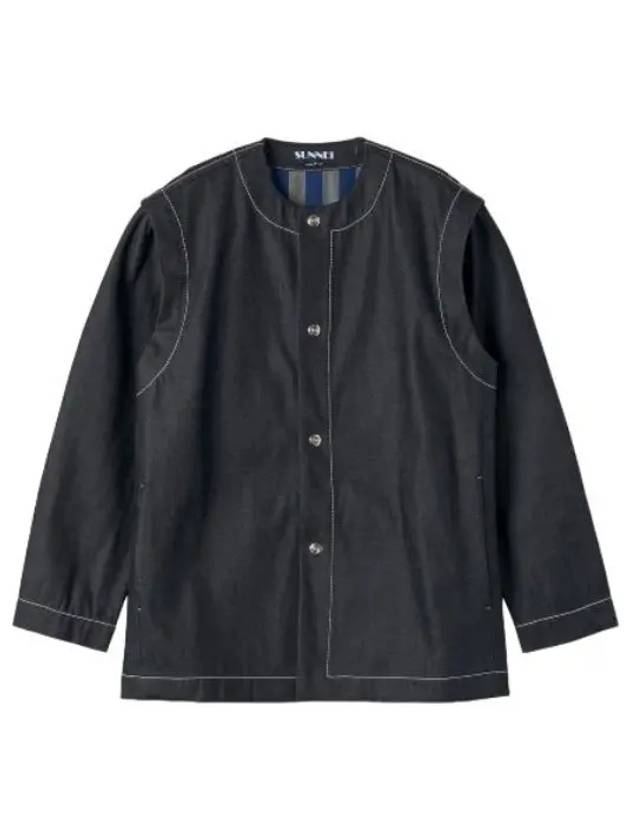 Collarless two way jacket dark denim - SUNNEI - BALAAN 1