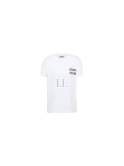 Embroidered Logo Cotton Short Sleeved T-shirt White Crystal - MIU MIU - BALAAN 2