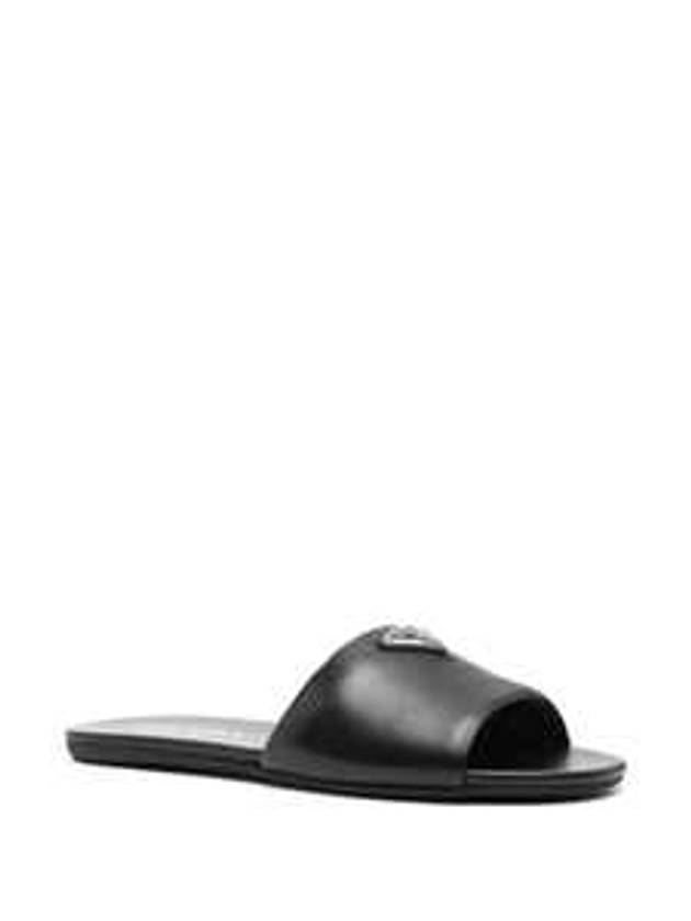 Logo Leather Slide Slippers Black - PRADA - BALAAN 4