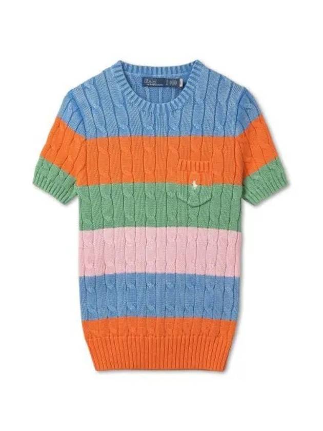 W Cable Knit Short Sleeve Pullover Multi - POLO RALPH LAUREN - BALAAN 1