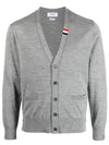 Men's Jersey Stitch V-Neck Cardigan Light Grey - THOM BROWNE - BALAAN 2