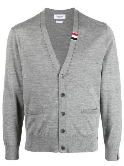 Men's Jersey Stitch V-Neck Cardigan Light Grey - THOM BROWNE - BALAAN 2