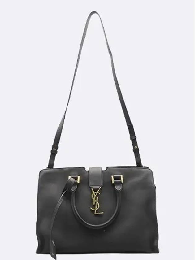 424869 Black leather monogram cabas tote bag strap with silver logo decoration - SAINT LAURENT - BALAAN 3