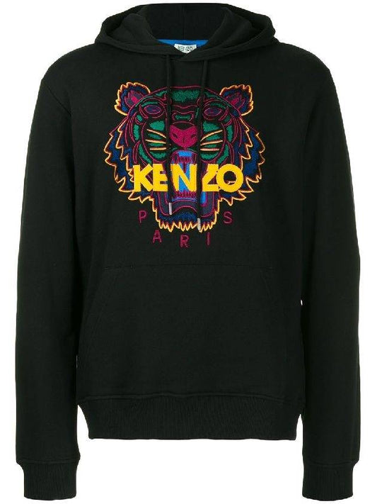 Men s Tiger Embroidery Hooded Sweatshirt Black - KENZO - BALAAN 1