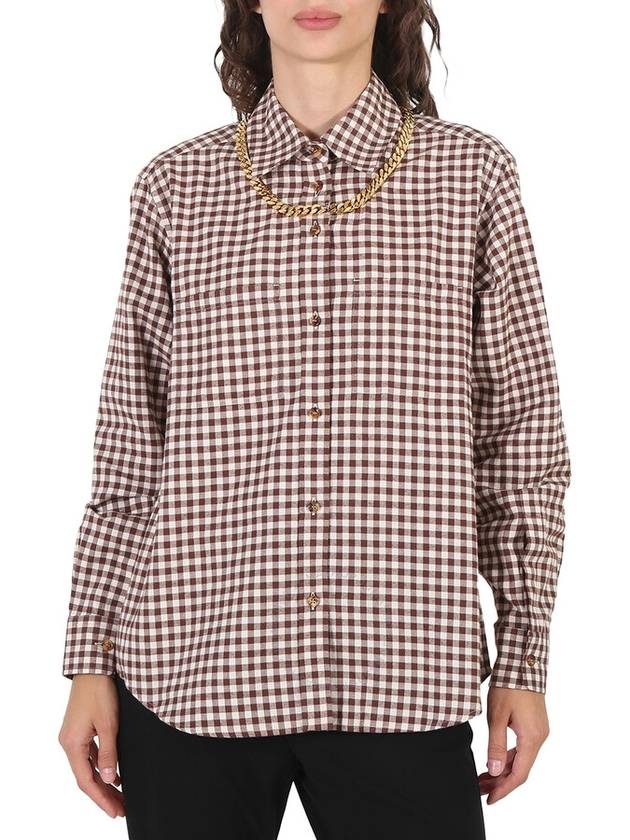 Gingham Check Cotton Chain Detail Long Sleeve Shirt Brown - BURBERRY - BALAAN 2