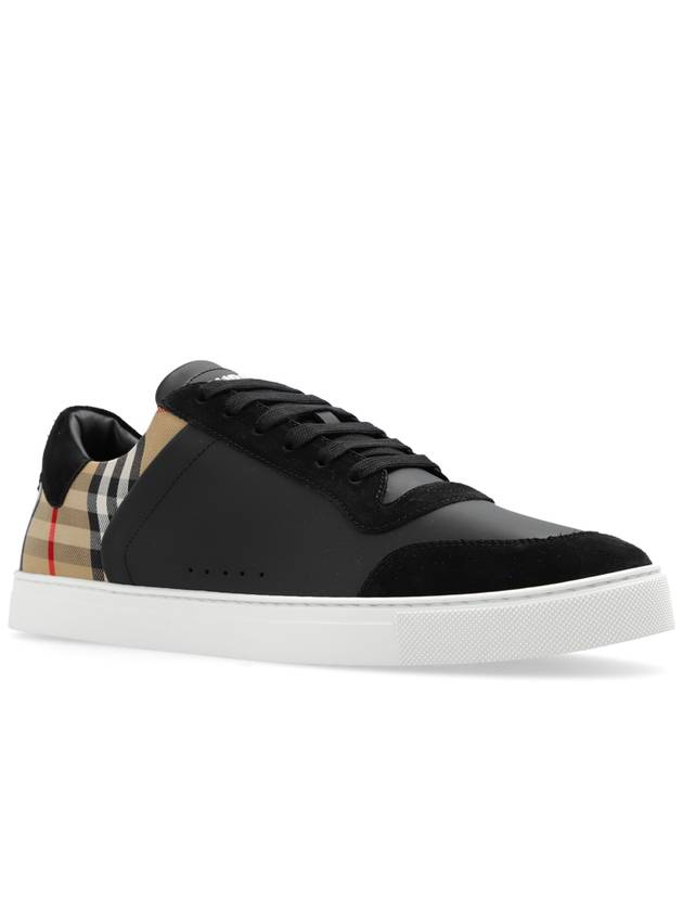 Checked Leather Suede Low Top Sneakers Black - BURBERRY - BALAAN 5