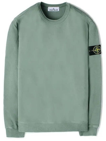 Brushed Cotton Fleece Garment Dyed Crewneck Sweatshirt Sage Green - STONE ISLAND - BALAAN 2