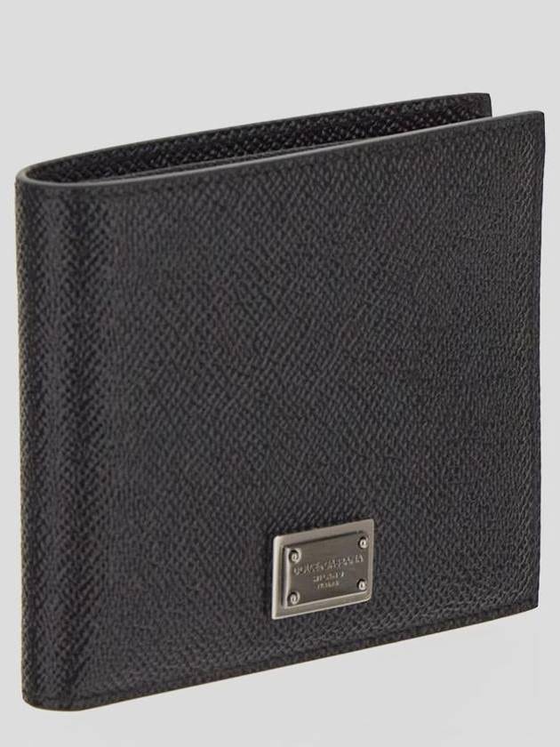 Logo Plaque Calf Leather Half Wallet Black - DOLCE&GABBANA - BALAAN 4