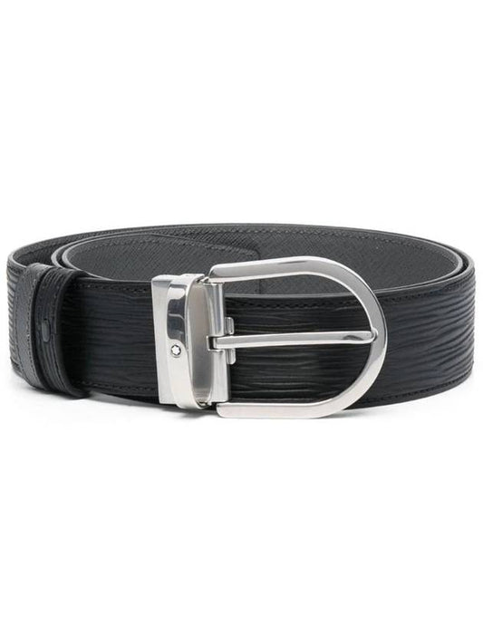 Men's Horseshoe Buckle Print Leather Belt Black - MONTBLANC - BALAAN 1