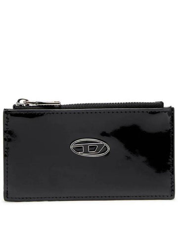 Glossy Leather Card Wallet Black - DIESEL - BALAAN 1