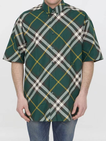 Embroidered Logo Plaid Short-Sleeve Shirt Green - BURBERRY - BALAAN 2