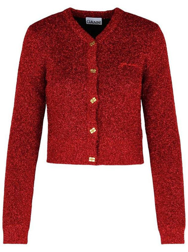 Ganni 'Sparkle' Red Wool Blend Cardigan - GANNI - BALAAN 1