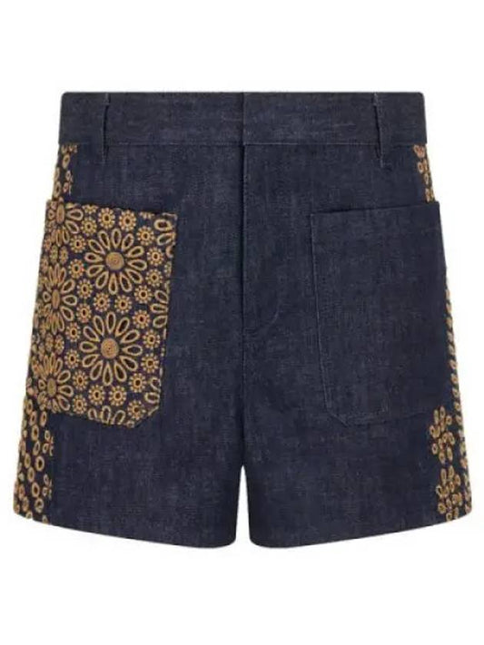 Flower Embroidered Cotton Denim Shorts Blue - DIOR - BALAAN 2