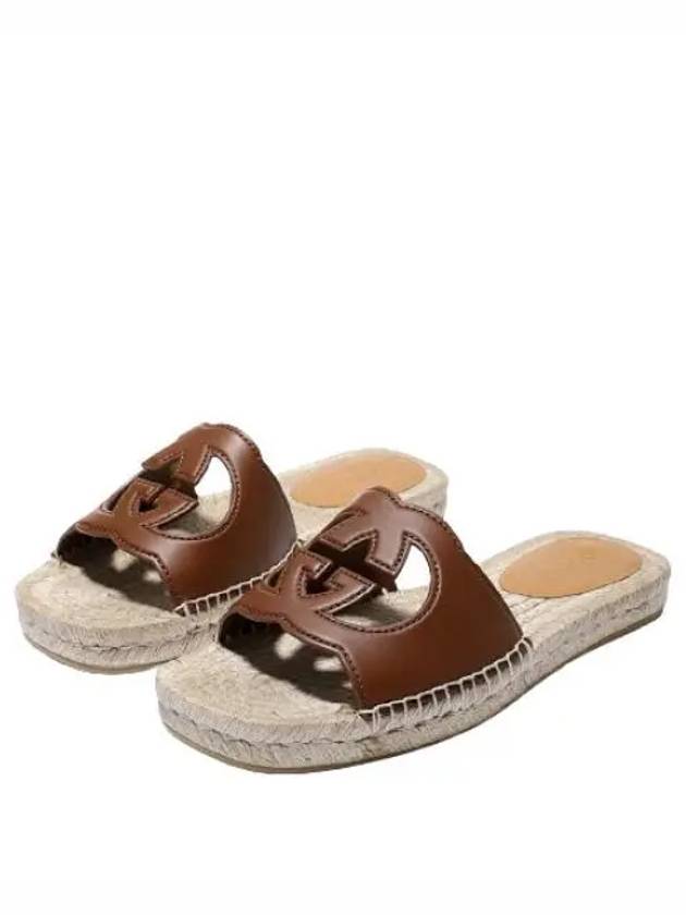 Interlocking G Cutout Slide Slippers Brown - GUCCI - BALAAN 2