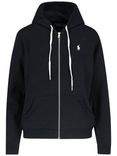 Embroidered Logo Drawstring Zip-Up Hoodie Black - POLO RALPH LAUREN - BALAAN 1