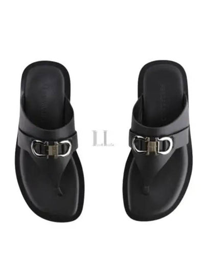 Gancini Leather Flip Flops Black - SALVATORE FERRAGAMO - BALAAN 2