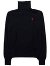 Men's Heart Logo Wool Turtleneck Black - AMI - BALAAN 2