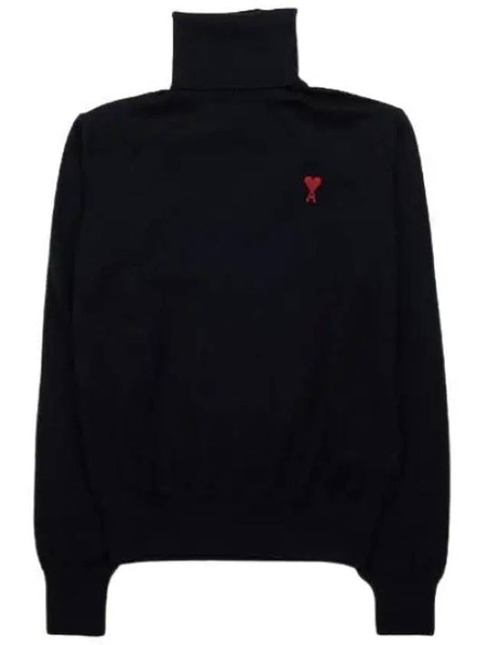 Men's Heart Logo Wool Turtleneck Black - AMI - BALAAN 2