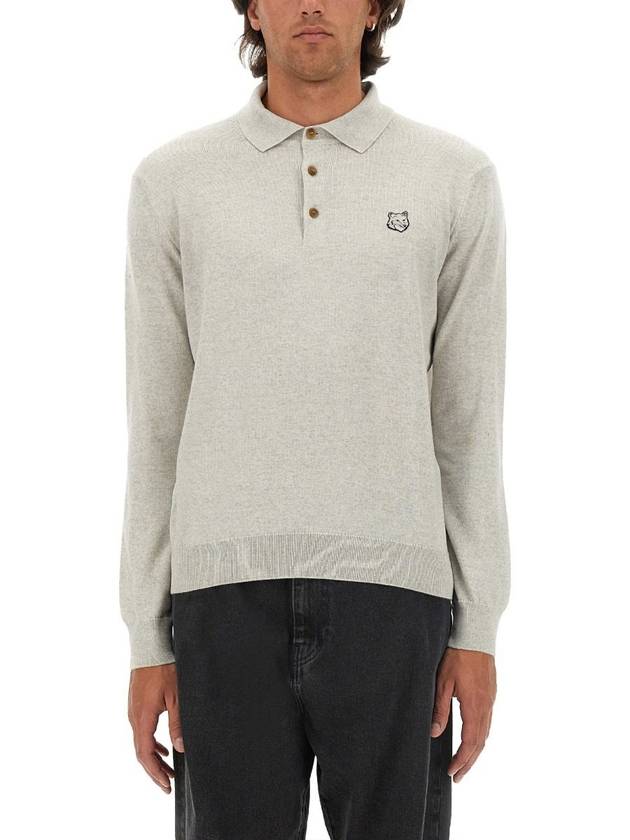 Fox Motif Knitted Polo Shirt Light Grey - MAISON KITSUNE - BALAAN 2