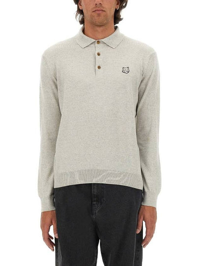 Fox Motif Knitted Polo Shirt Light Grey - MAISON KITSUNE - BALAAN 2