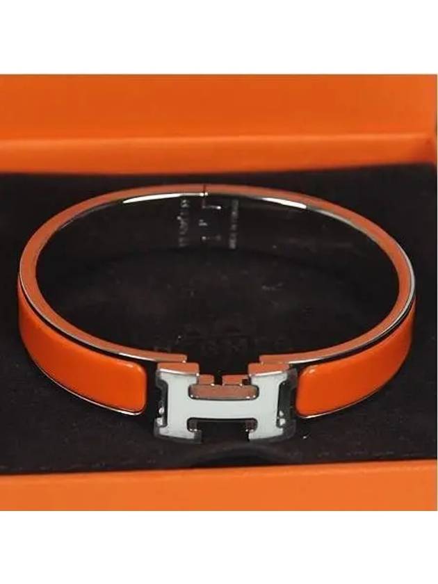 CLIC Click Ash silver white logo orange color PM bangle bracelet - HERMES - BALAAN 2