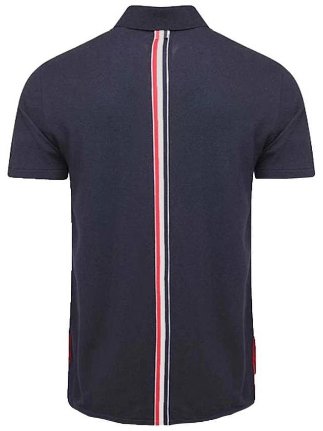 Men's Cotton Pique Center Bag Striped Short Sleeve Polo Shirt  Navy - THOM BROWNE - BALAAN 3