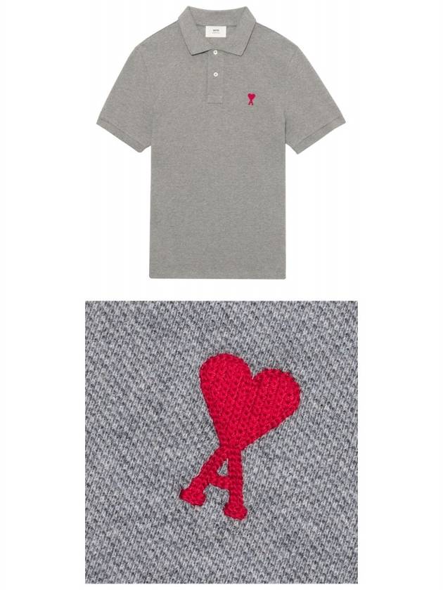 Small Heart Logo Polo Shirt Grey - AMI - BALAAN 5