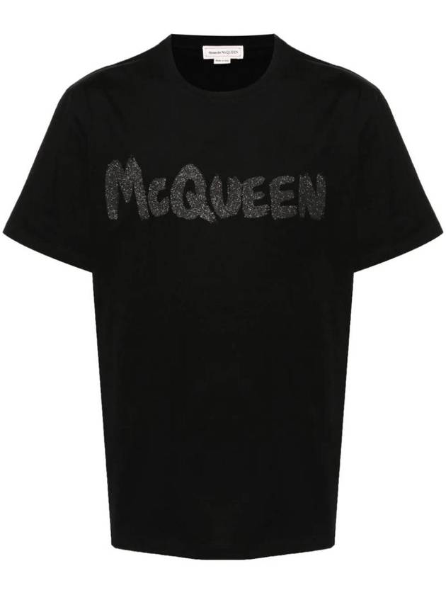 Graffiti Logo Print Short Sleeve T-Shirt Grey Black - ALEXANDER MCQUEEN - BALAAN 1