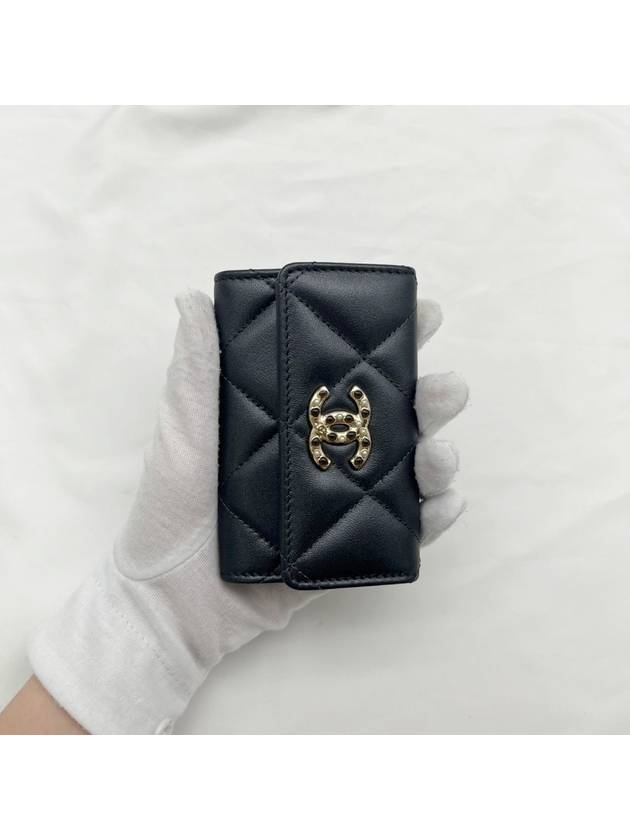 CC Logo Flap Lambskin Card Wallet Black - CHANEL - BALAAN 8